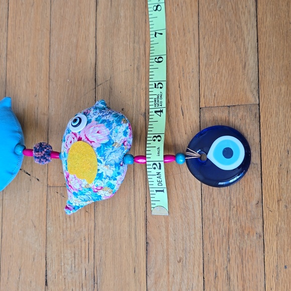 Wall Decorating 3 Colorful Fabric Chickens and Blue Glass Devil eye Handmade - Picture 9 of 9